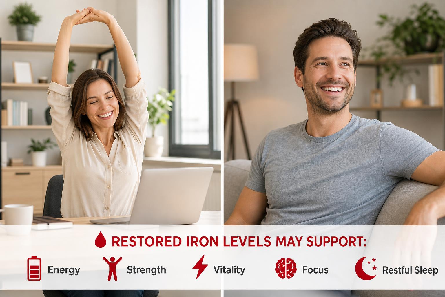 Happy energized woman and man feeling vibrant after iron infusion therapy